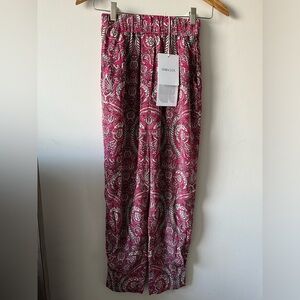 NWT MARIACHER 100% Silk Besalu Floral Pants In Mix 1 Pink Paisley Print Pants XS